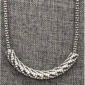 *Copy* Alfani Bib Necklace Collar Silver Tone Snake Chain Rhinestones 18"